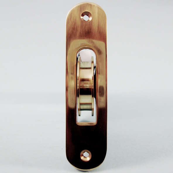 THD267R/PB • Polished Brass • Radiused • Sash Pulley With Steel Body and 50mm [2] Heavy Duty Brass Ball Bearing Pulley